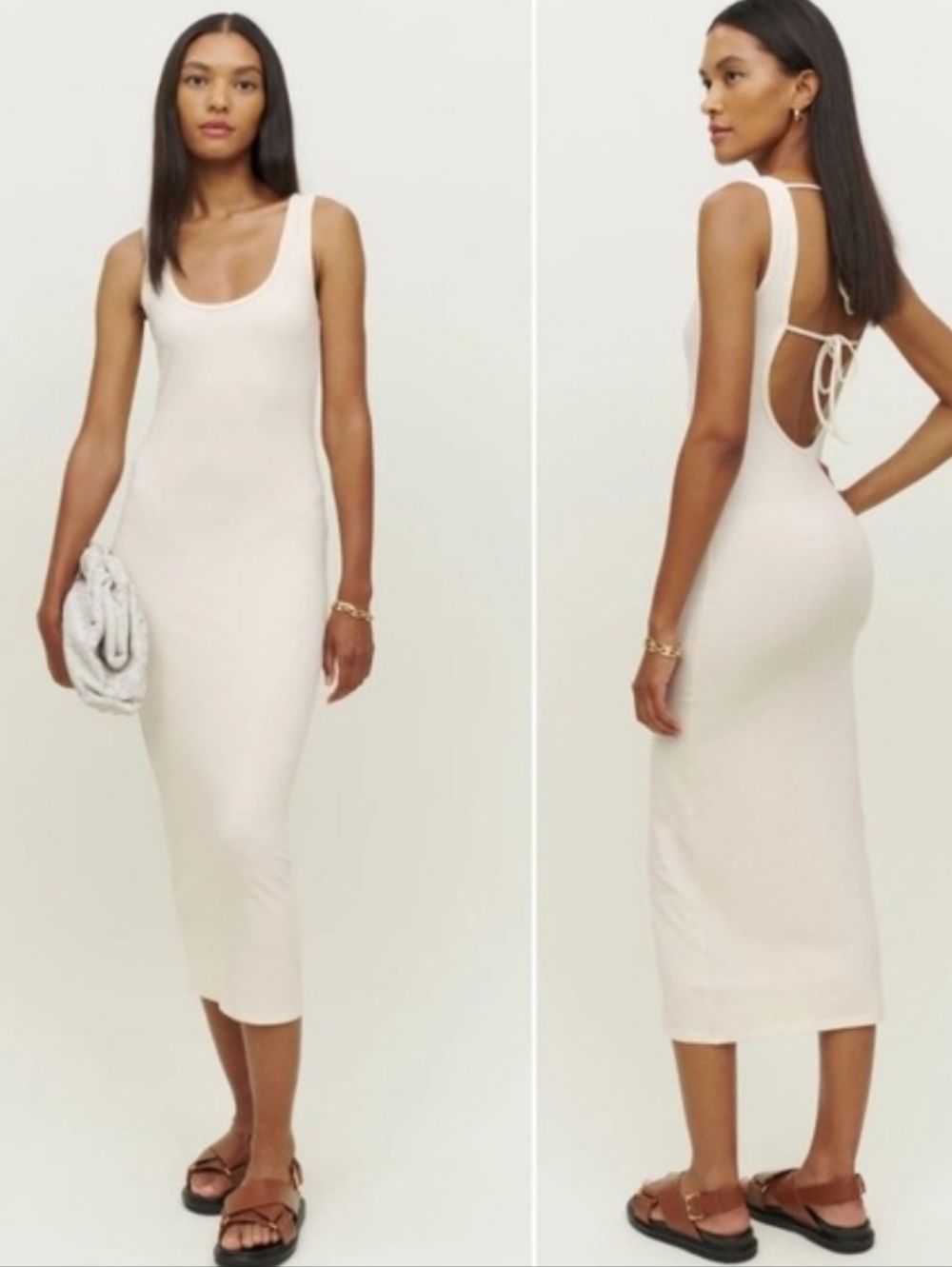 Reformation Nero Organic Cotton Midi Dress Tie Back Stretchy Large